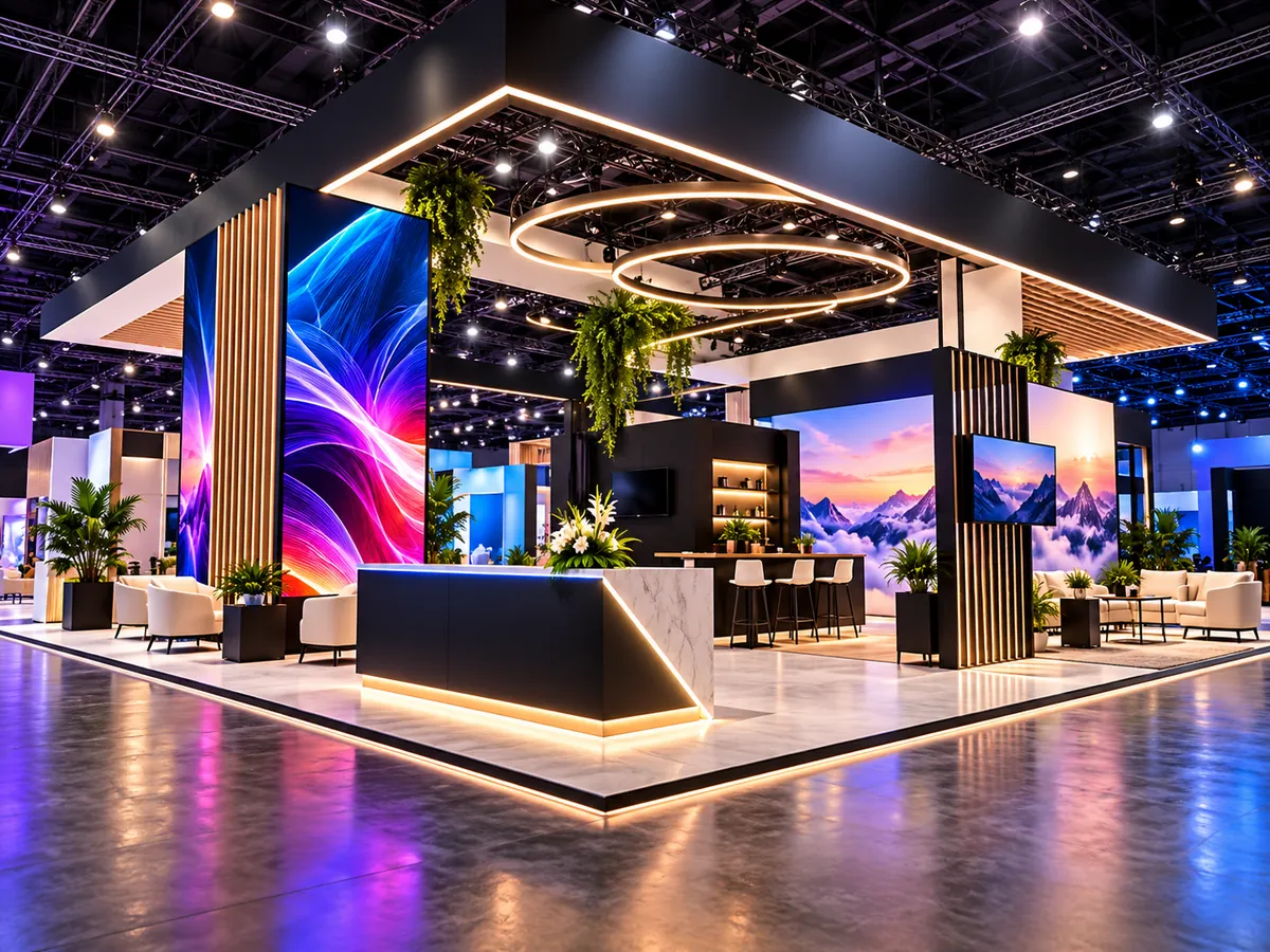 Illuminated trade show exhibit with large-format graphics
