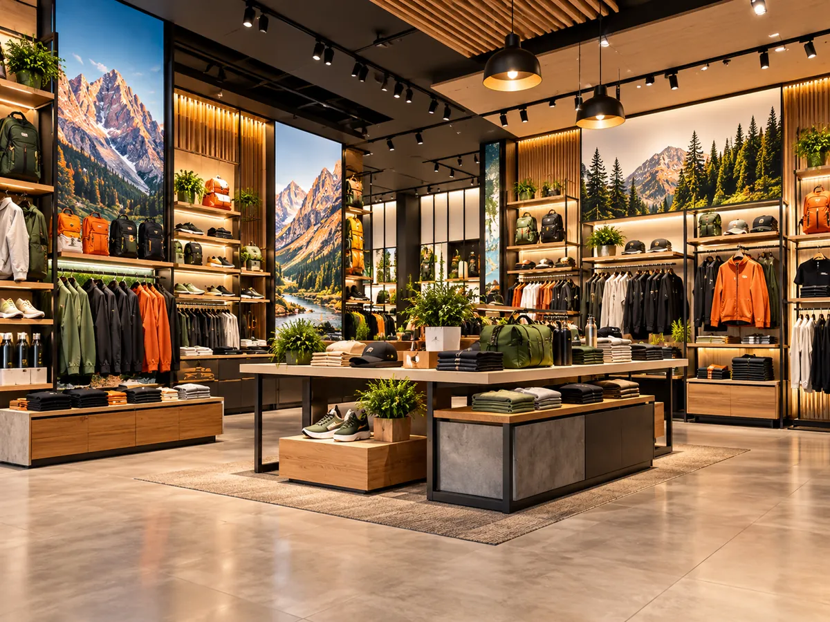 Retail interior with branded store graphics and merchandising